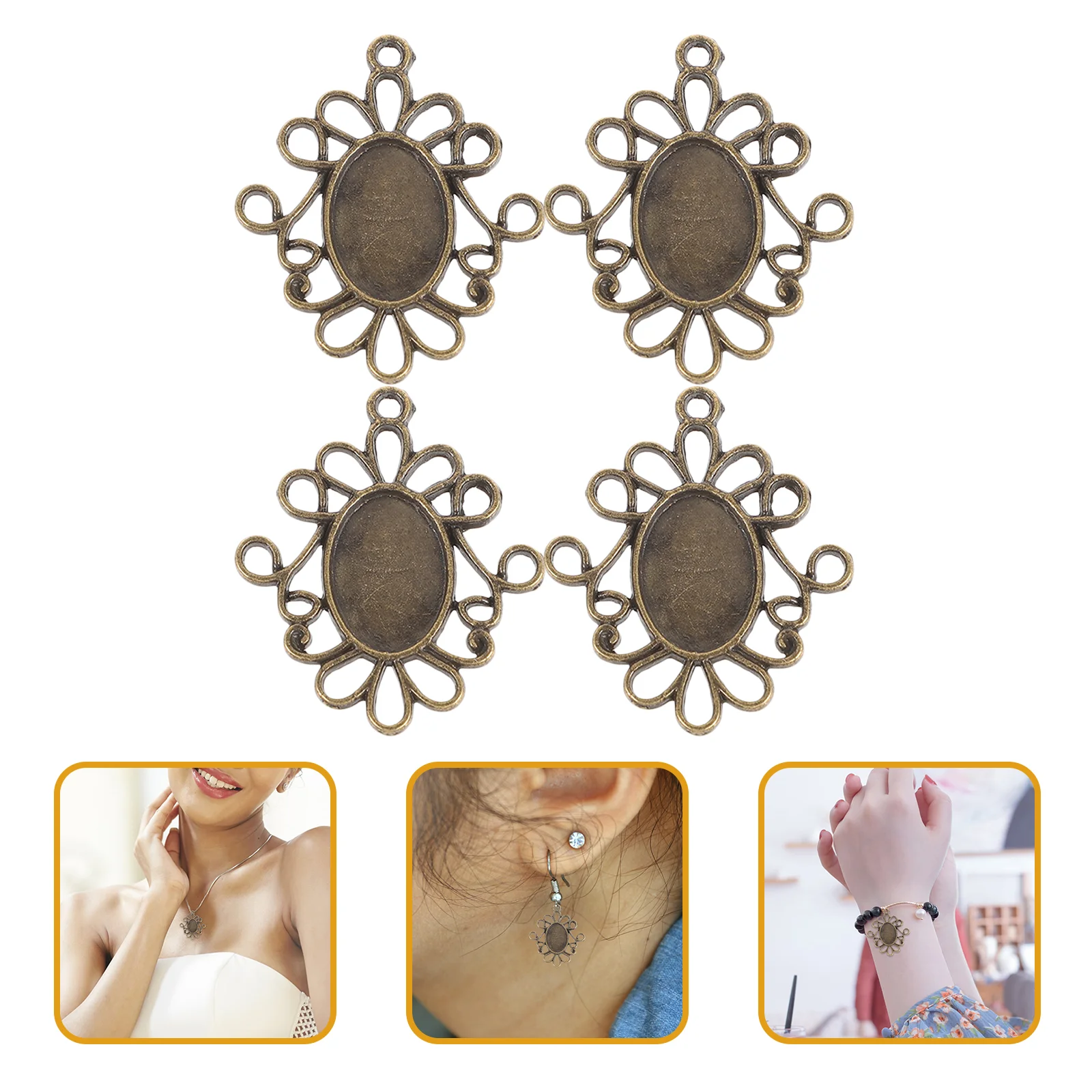 50 Pcs Jewelry Tray Bezels Pendant Oval Trays Alloy Charm Pendants Making DIY Base