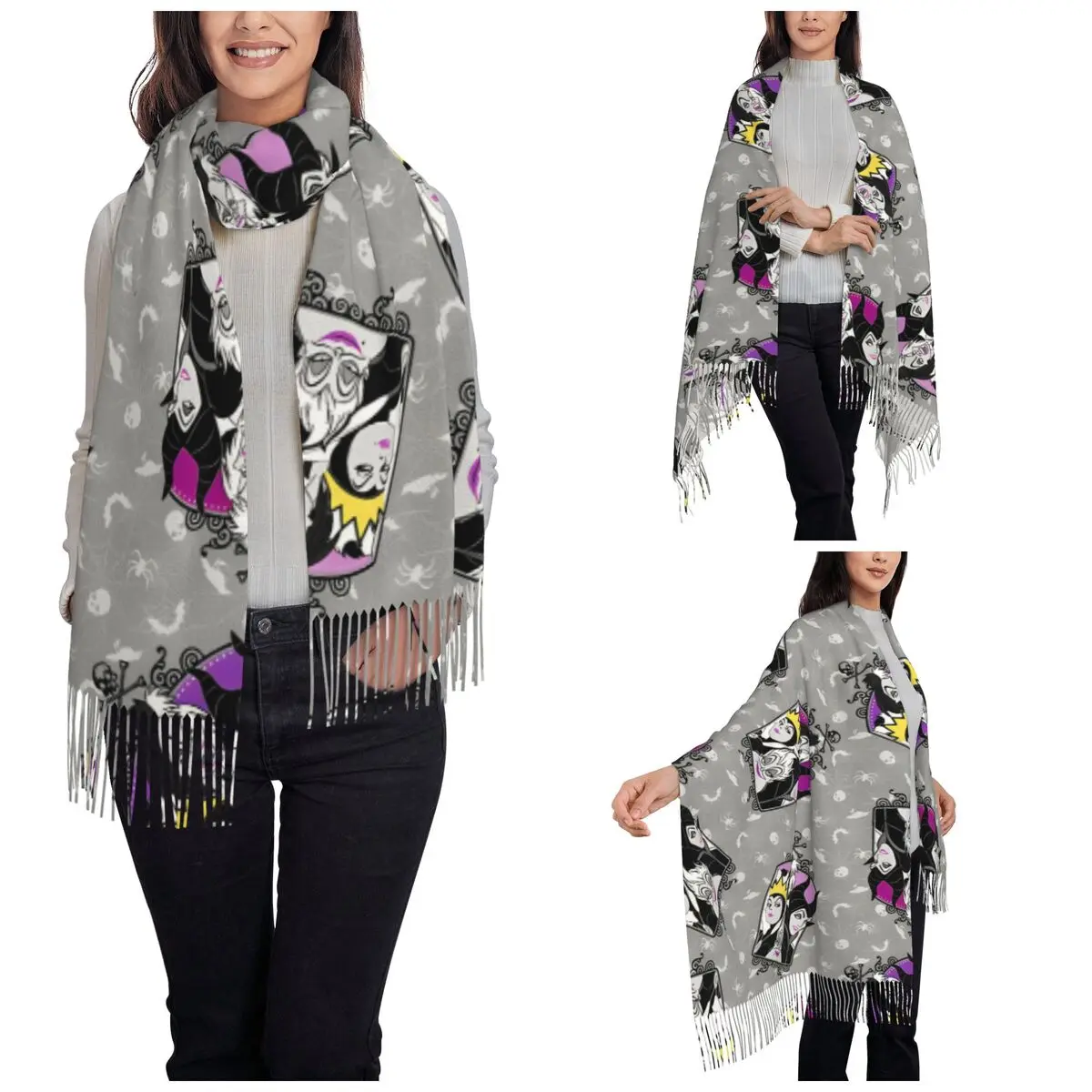 Villains Cartoon Queen Movie Scarf Women Winter Cashmere Shawl Wrap Evil Maleficent Cruella de Vil Long Lightweight