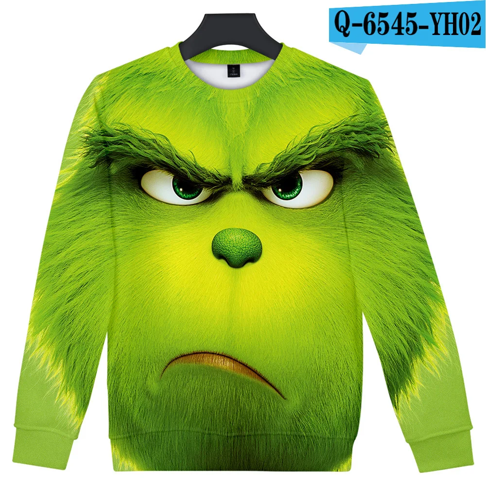Creative Cosplay Anime Green Haired Grinch 3D Print O-Neck Sweatshirts Boys/Girls Fashion Capless Sweatshirt Hatless Sweatshirts