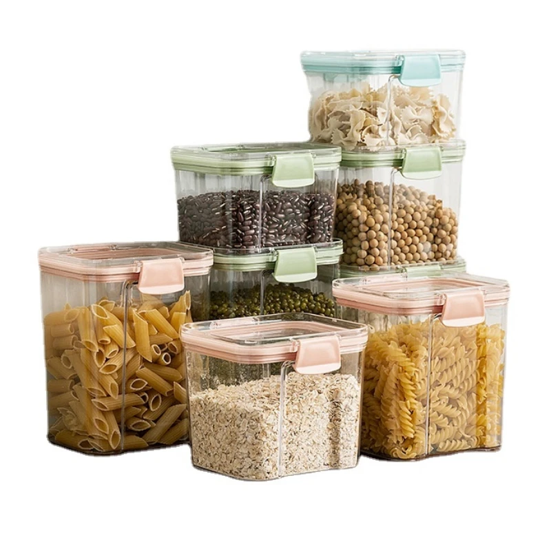 

4pcs/set Lock Design Easy/Set Fashion Square Plastic Storage Jar Set Snack Milk Powder Coffee Beans Nuts Noodles Food Box