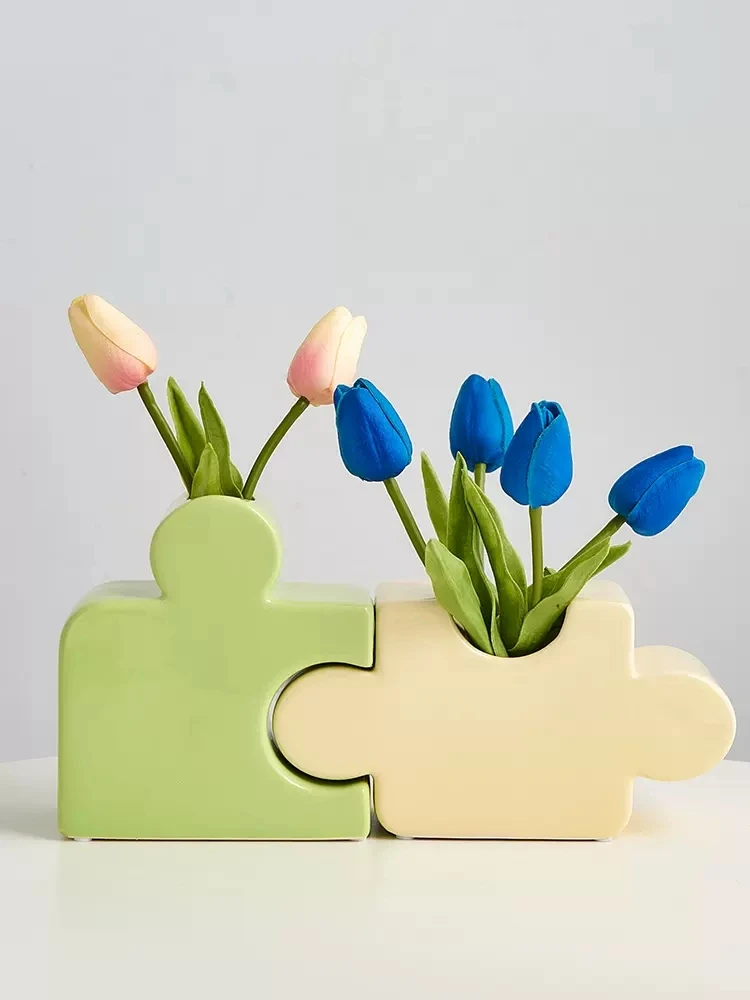 

Creative and lovely ceramic jigsaw puzzle vase decorations Home living room porch desktop decorations Cream wind flower arrangem