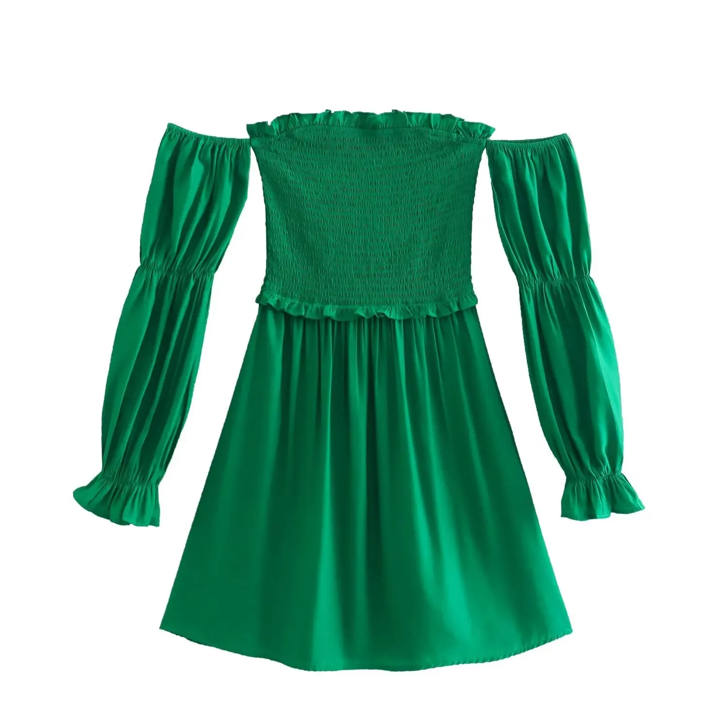 

Women 2023 New Fashion Summer Green off-shoulder short dress vintage casual chic female mini Dresses Vestidos robe Mujer