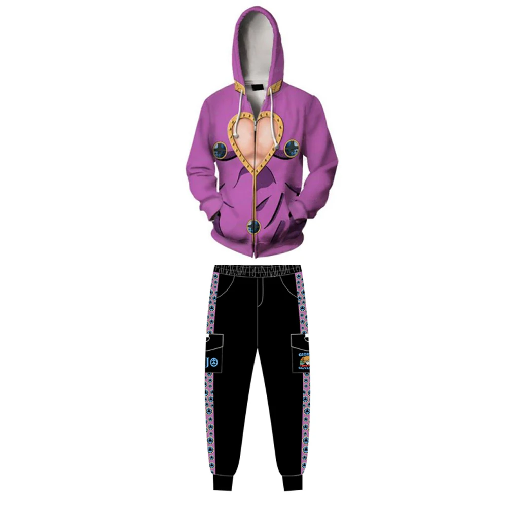 Толстовка с капюшоном для косплея день Джованны, флисовый костюм в стиле аниме «Необычные приключения Джоджо», штаны с искусственными волосами