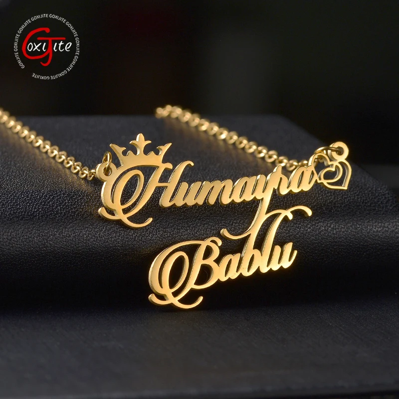 

Goxijite 2023 Charming Name Necklace For Women Stainless Steel Custom 2 Names Crown Heart Nameplate Necklaces Jewelry Gift