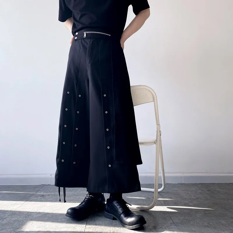 Men's loose fake two-piece wide-leg nine-point pants large size fashion trend personality double-layer design casual culottes