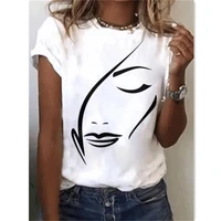 trendy t shirt casual female women fashion face graphic printed top ladies harajuku style short sleeves street clothes tees