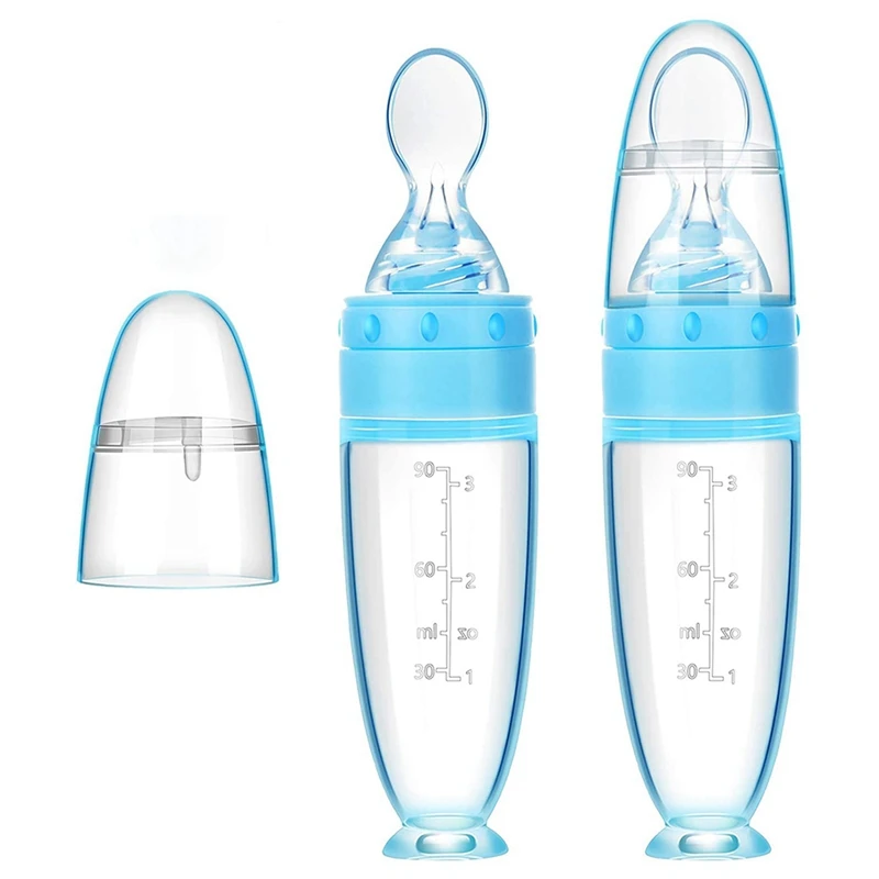 

2 Baby Silicone Milk Bottle Spoons With Base Squeeze Rice Cereal Bottle Complementary Food Spoon Milk Bottle 90Ml