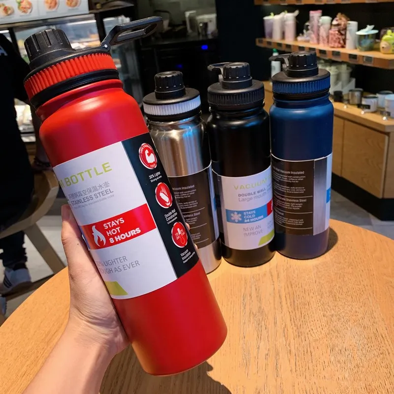 

Stainless Steel Double Layer Insulation Mug Portable Sling Car Travel Pot Large Capacity Outdoor Sports Water Bottle Wholesale