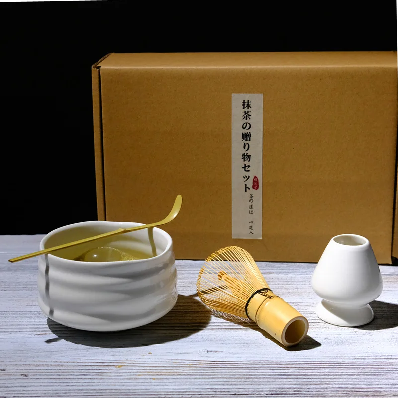 

4pcs/set Bamboo Matcha Whisk Spoon Ceramic Matcha Bowl Traditional Matcha Gift Set Mixing Rack Whisk Holder Japanese Tea Sets