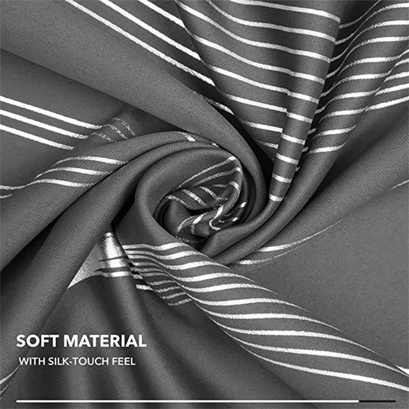 Светонепроницаемые шторы с принтом волнистые линии серебристые полосатые