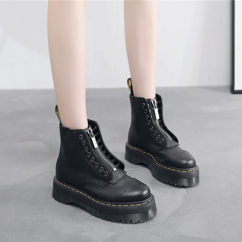 

Женские кожаные ботинки Martens, Зимние Модные ботильоны на платформе, мотоциклетные ботинки, дизайнерская брендовая роскошная женская обувь