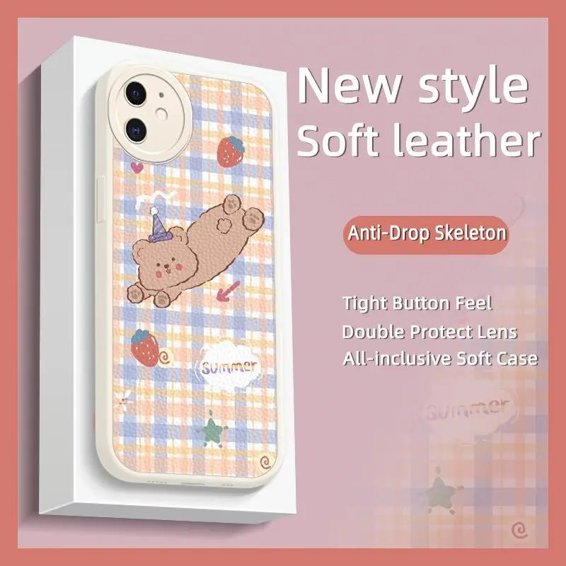 texture leather Phone Case For iphone 12 Mini cute personality trend Silica gel taste youth