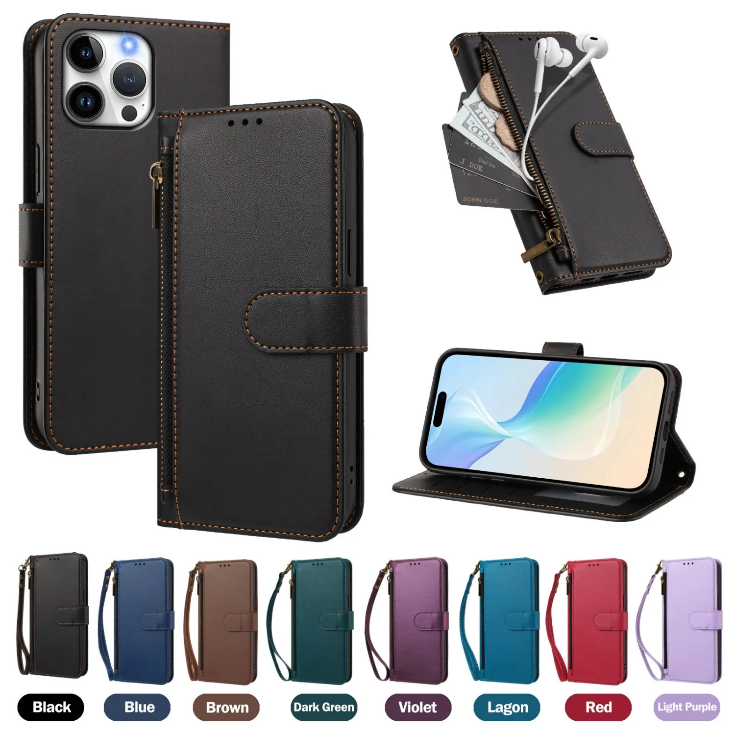 Фото Кожаный чехол-кошелек на молнии для Xiaomi POCO X8 X7 X6 X5 X4 X3 NFC, флип-чехол с RFID-защитой, книжка-кейс для телефонов Xiaomi Poco F3 F5 F6 F7 F8 Pro №1
