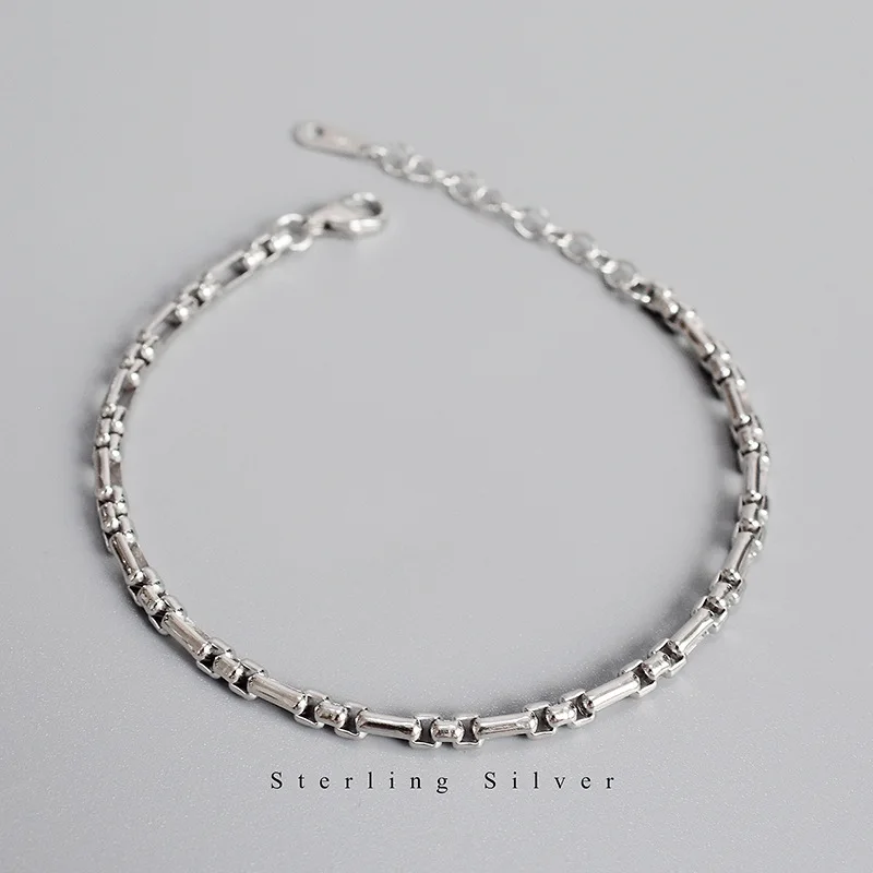 CH23 Genuine 925 Sterling Silver Thick Chain Bracelet Hollow Vintage Chain Link Bracelet for Women Men Unisex