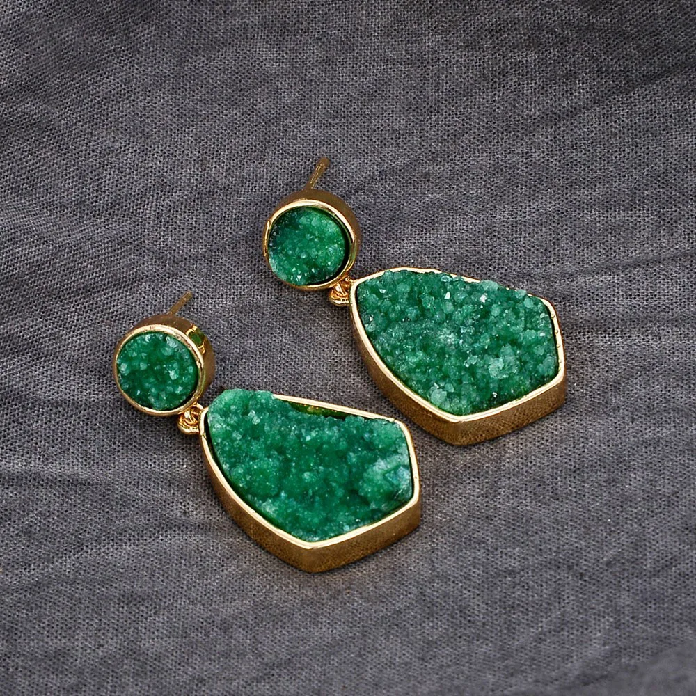 

Quartzs Druzy Crystal Agates Gold Color Plated Dangle Stud Earrings For Women