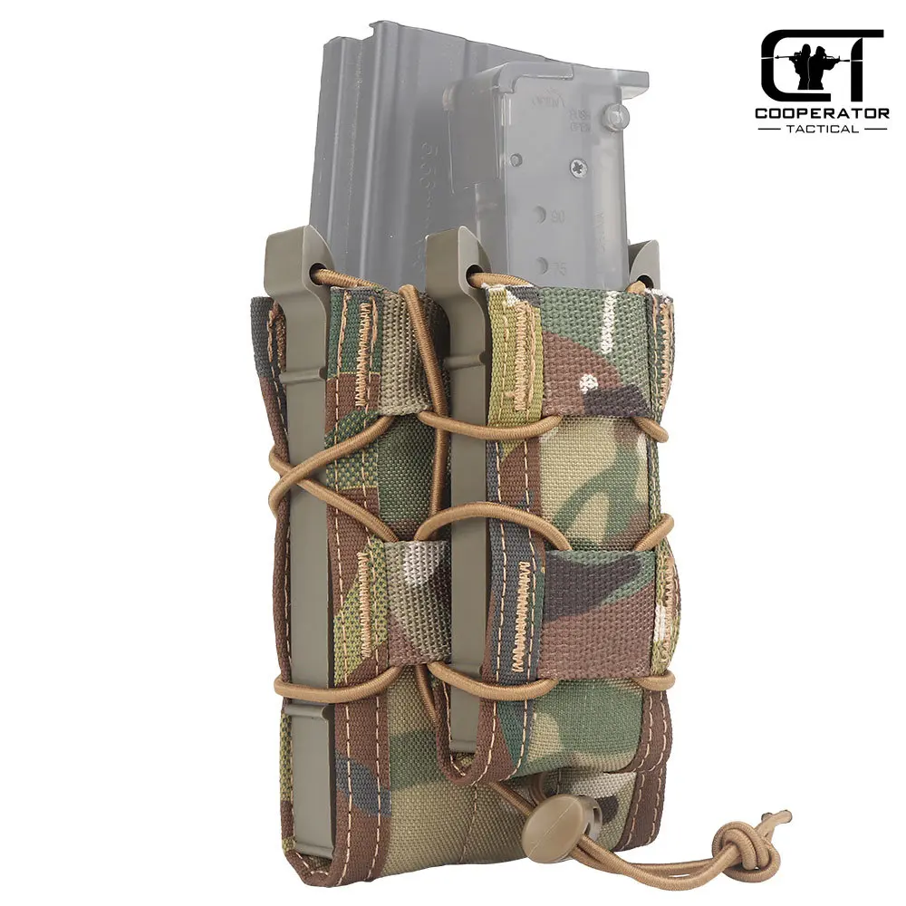 

Double Stack Mag Pouch 5.56mm+9mm Pouches Set with Built-In Kydex Insert Multicam 500D Nylon Rifle Pistol Mag Pouch