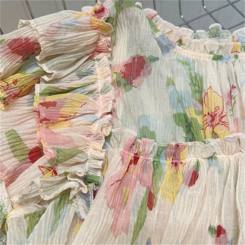 2024 женские летние шифоновые рубашки корейская модная блузка с принтом свободные