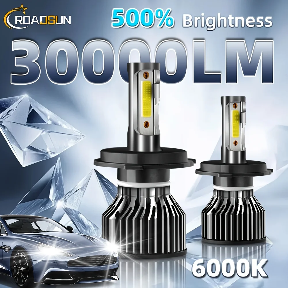 

Светодиодные Лампы Для Автомобильных Фар 30000LM H1 H7 H11 9005 9006 H4 9004 9007 H13, 6500K, Белый Яркий Свет, Plug & Play
