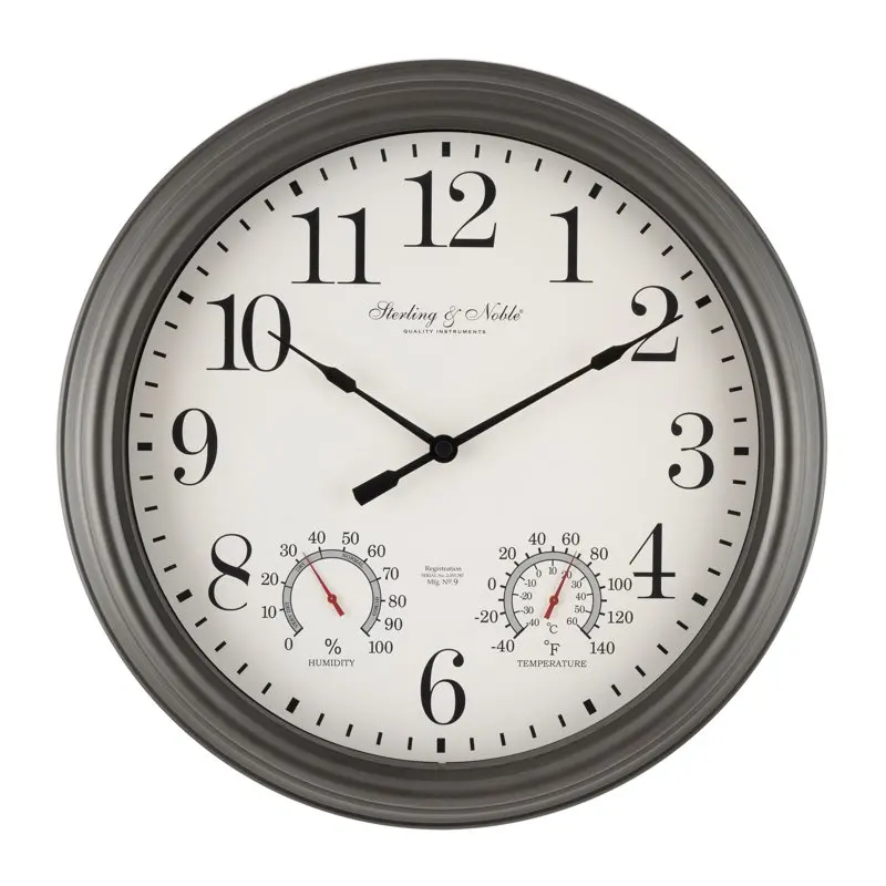 

15.5" Indoor/Outdoor Grey Arabic Round Analog Wall Clock