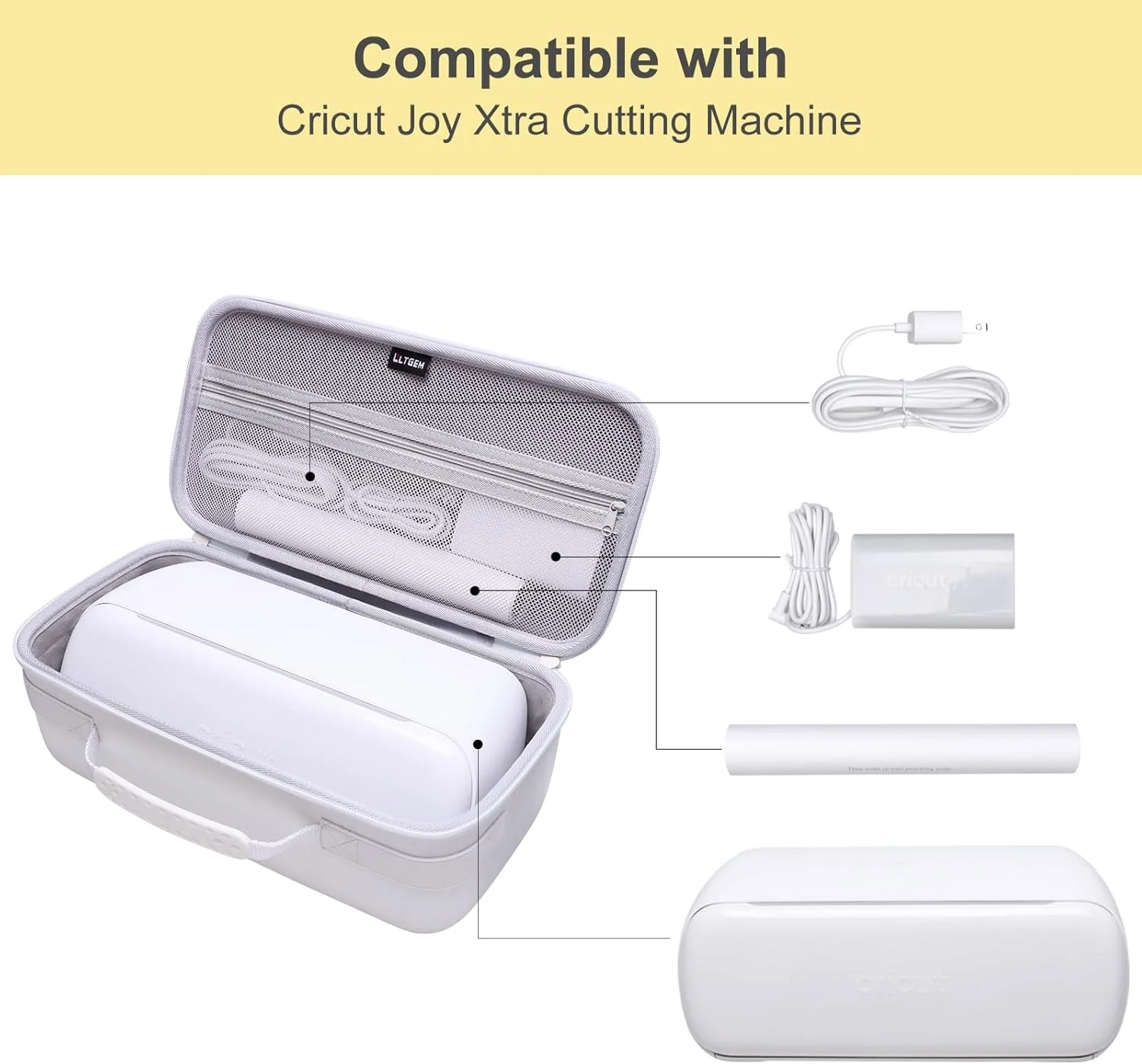 Фото Чехол для переноски LTGEM, совместимый с машиной для резки Cricut Joy Xtra, портативная сумка для хранения, белый цвет, размеры: Д 13,7 дюйма, Ш 7,2 дюйма, В 6 дюймов. №2
