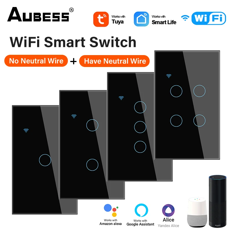 

Support Alexa Google Home App Control Aubess Multi-function Smart Remote Control Neutral Wire/no Neutral Wire Smart Switch