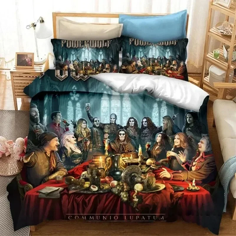 Фото Комплект постельного белья Powerwolf Band с 3D принтом, пододеяльник, пододеяльник, наволочка, одеяло, королевский размер, комплект постельного белья для мальчиков и взрослых №1
