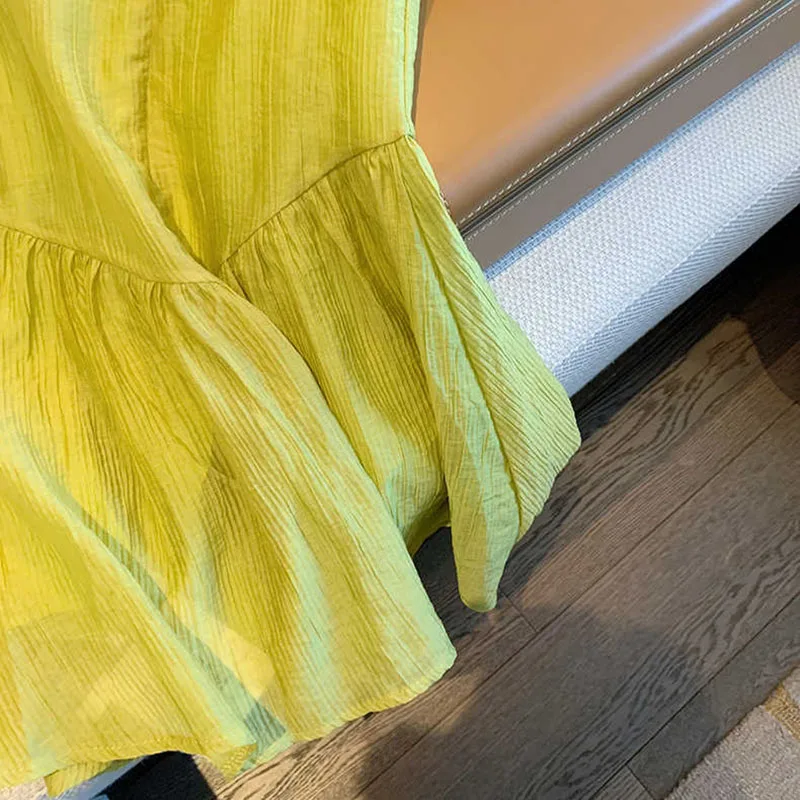 Зеленое платье принцессы с квадратным вырезом для девушек летнее модное