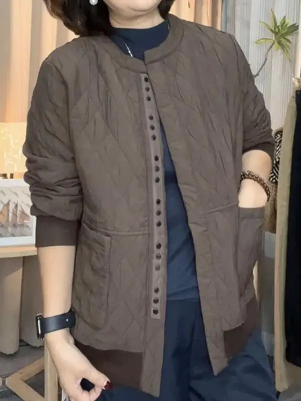 Однобортная одежда для мам среднего возраста в стиле ретро с ромбовидной клеткой