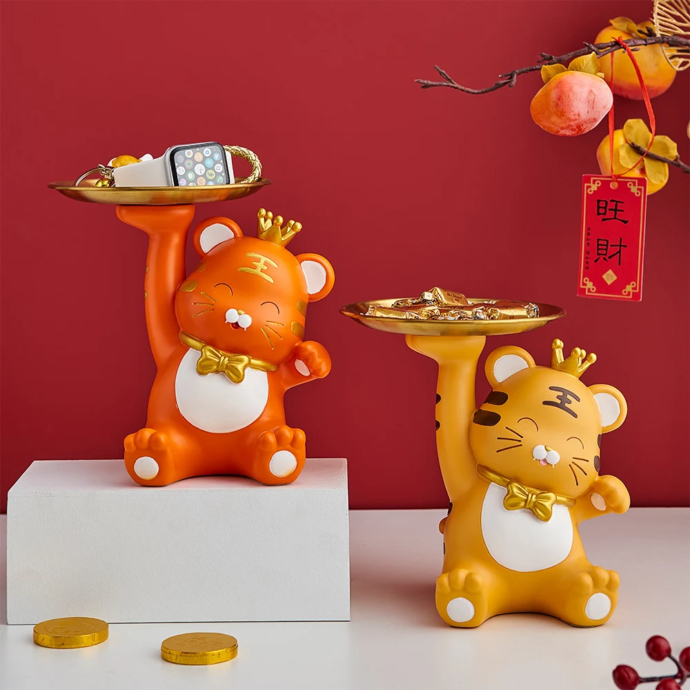 

Tiger Sculpture Storage Tray Animal Model Resin Statue Home Decoration Living Room Decor Desk Accessories Chinese New Year Gift