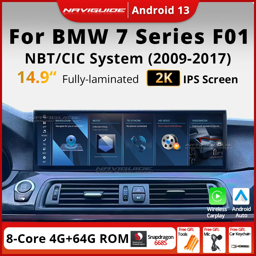 NAVIGUIDE 14 9-дюймовый автомобильный радиоприемник Android для BMW 7 серии F01 2009-2017 CIC NBT CarPlay