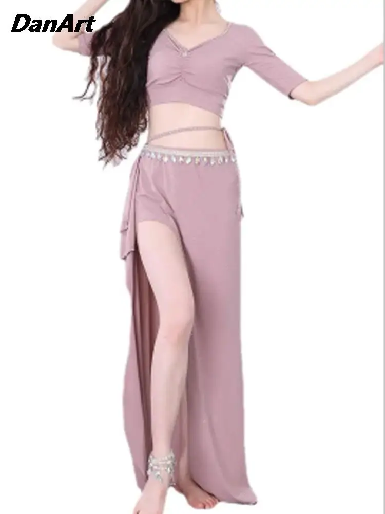 Костюм для танца живота сексуальный топ с короткими рукавами + юбка разрезом 2