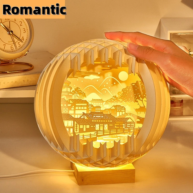 

Creative 3D Paper Sculpture Lamplight Ornament USB-Powered Light Shadow Lamp Desktop Ornaments Best Gift For Friends And Couples