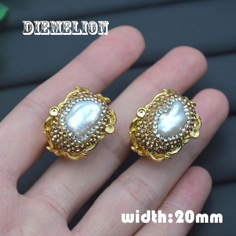 

High Quality Natural Baroque Pearl Rings for Woman Full Rhinestone Luxury Party Adjustable Unusual Personality Girl's Ring