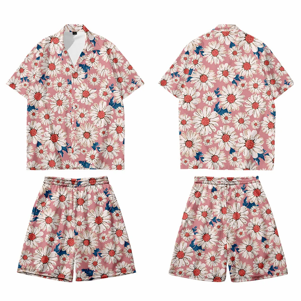 2PCS Couple Pajamas Sets Men Print Shirts&Shorts Turn-Down Collar T-Shirt Large Size 3XL4XL Summer New Thin Sleep Suit Home Wear