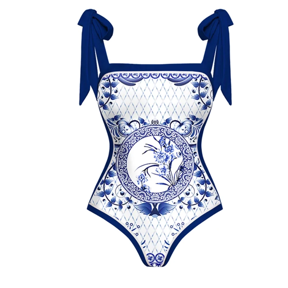 Bow Tie One-piece Swimsuit Square Neck Swimsuit Independent Straps Cover-up Beach Skirt Sexy Open Back 2023 Pre-sale Swimwear