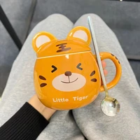tiger design standing ear cup ceramic lovely mug spoon with cover water glass coffee mug high appearance