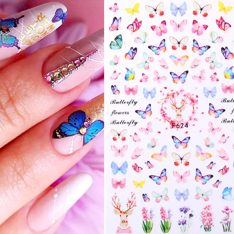 

Nail Art Sticker Back Adhesive Watermark Sticker Rose Butterfly Flower Pattern Sticker Nail Jewelry DIY Elegant Fashion