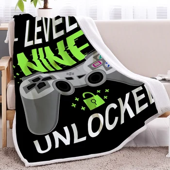 BlessLiving Green Game Controller Sherpa Fleece Blanket Gamepad Blanket Sofa Chair Room Decor Soft Warm Blanket Travel Office 1