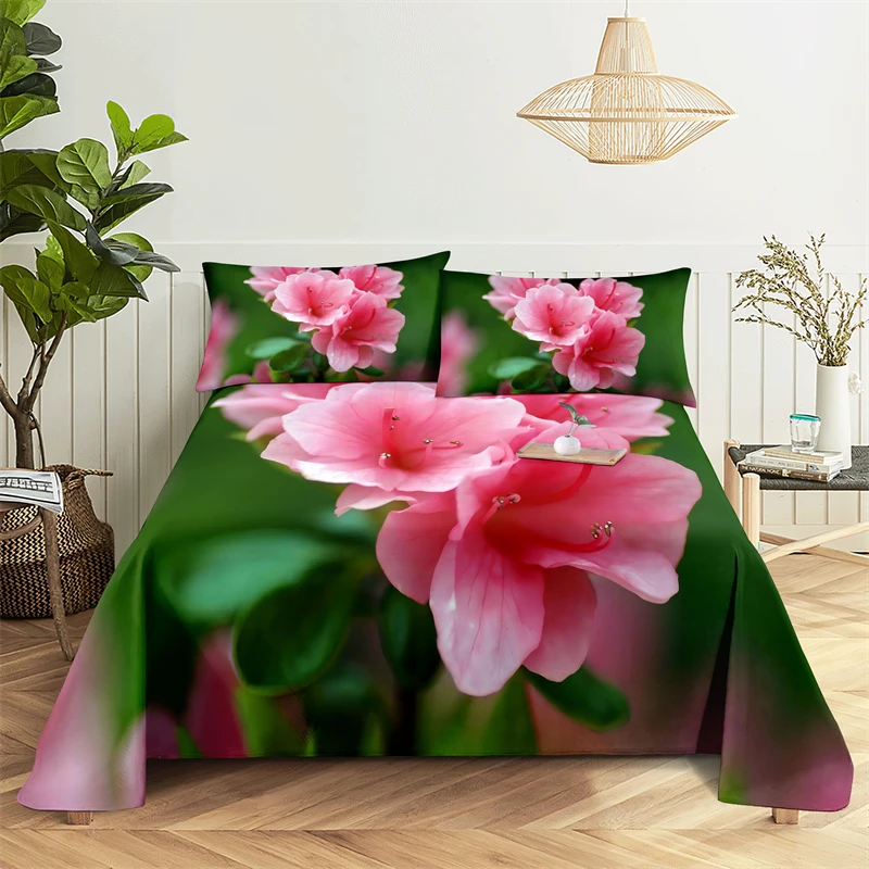 

Pink Flower Scenery Queen Sheet Set Girl, Lovers Room Bedding Set Bed Sheets and Pillowcases Bedding Flat Sheet Bed Sheet Set