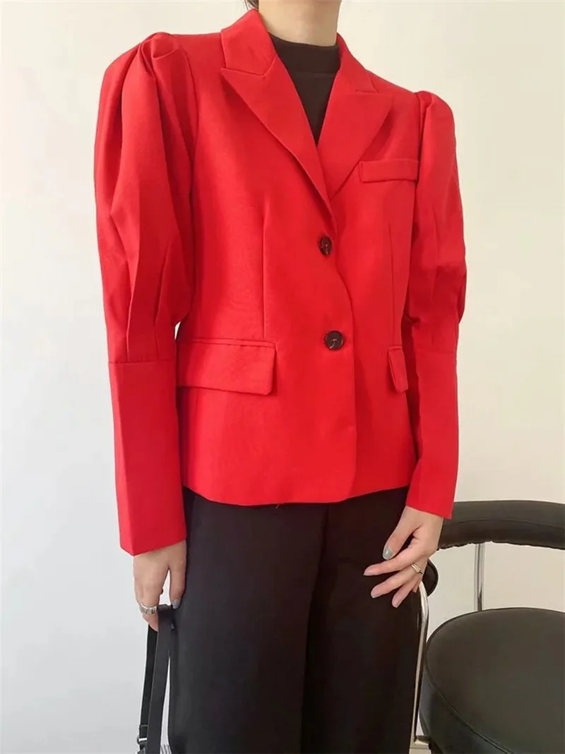 Garment Horn Sleeve Blazer Suit Women Solid Colors Single Breasted Office Blazer Casual Commute Suit 2023 New Fashion Warm Coats