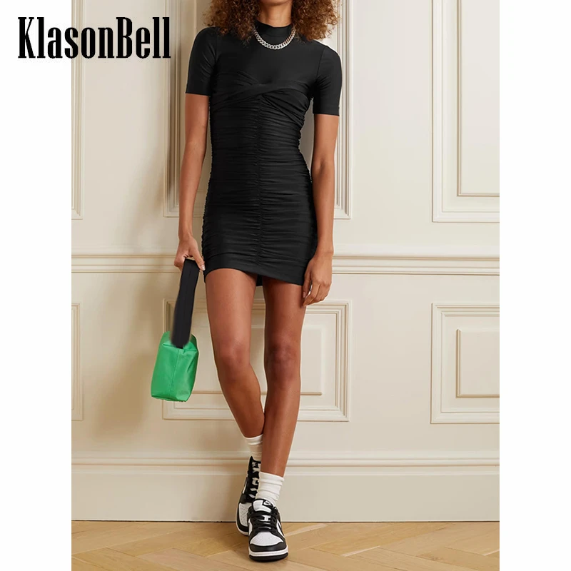 

8.12 KlasonBell Casual Fashion Ruched Slim Short Sleeve Mini Dress Women