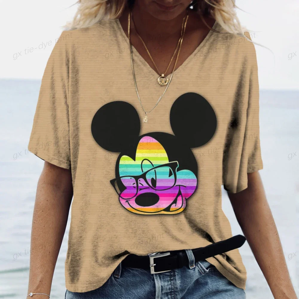 Женская футболка с коротким рукавом V-образным вырезом и 3D-принтом