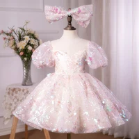 sequin beautiful and cute princess dress for baby girl summer ball gown short sleeve designer tutu dress for girls birthday