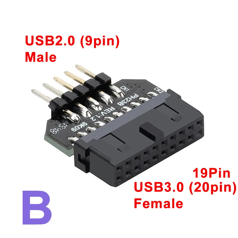 

Материнская плата USB2.0 9-контактный разъем USB3.0 19-контактный преобразователь разъема передней панели USB 3.0 19/20-контактный адаптер USB 2.0 9-контактный «папа/гнездо»