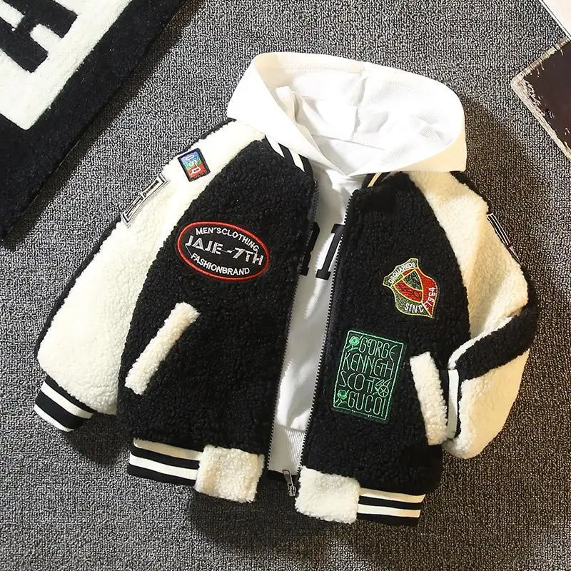 

Children Outwear 2-7 Year Winter Baby Kids Jacket For Boys Coats Lamb Wool Plus Velvet Thick Coats Christmas Costume For Toddler