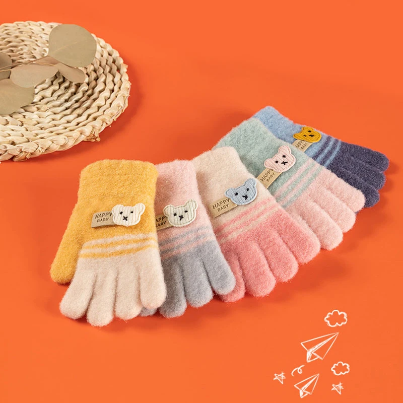 

wecute 3-5 Years Winter Knitted Children Gloves Girls Fashion Flower Full Finger Kids Gloves Warm Outdoor Child Baby Boys Mitten