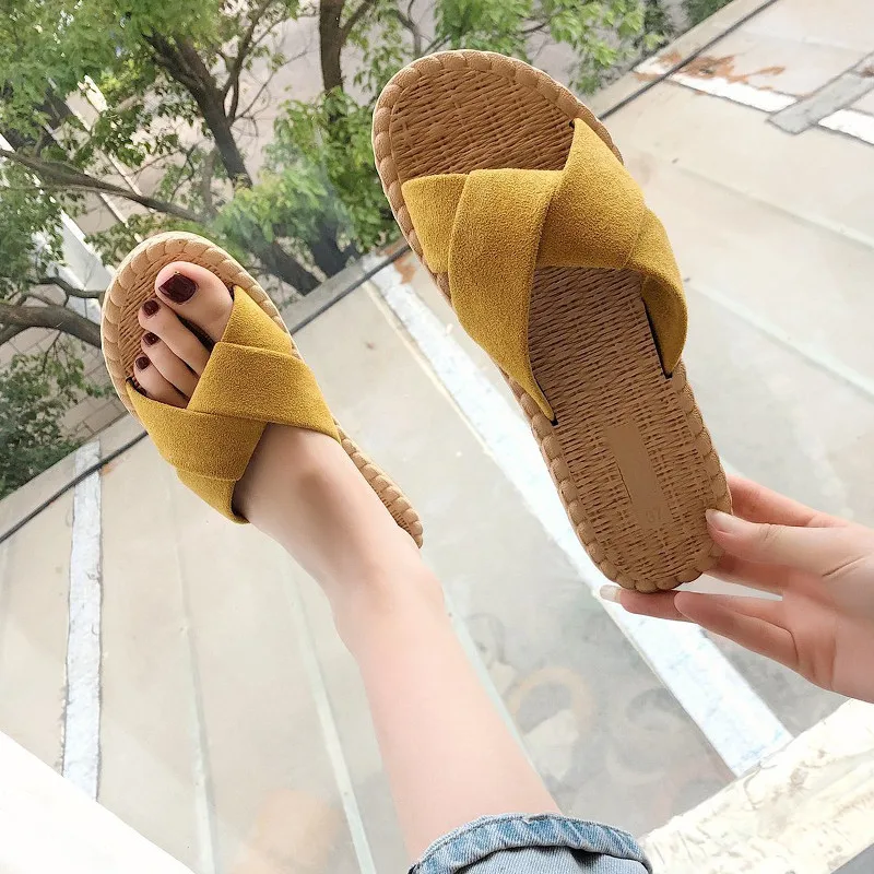 

Flat Shoes Female Flock Loafers Slippers Casual Slipers Women Low Slides Luxury 2022 Beach Fashion Basic Rome PU Rubber Shoes Wo