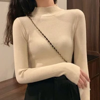 allseason fashion woman solid casual sexy pullover turtleneck womens office lady slim tees bottom knitted top soft