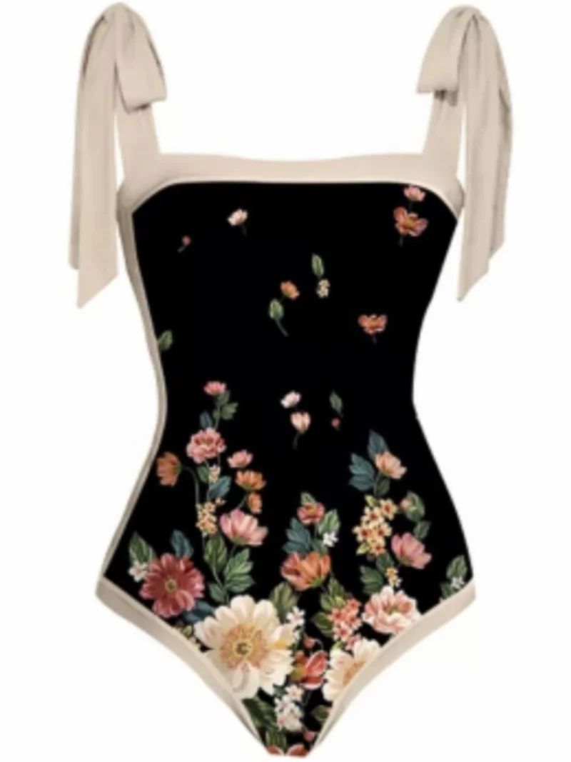 Two Piece Bodysuits Skirt Suits Swimsuit Beach Skirt Flower Print Cover Up Luxury Swimwear Surf Wear Beachwear Women 2023