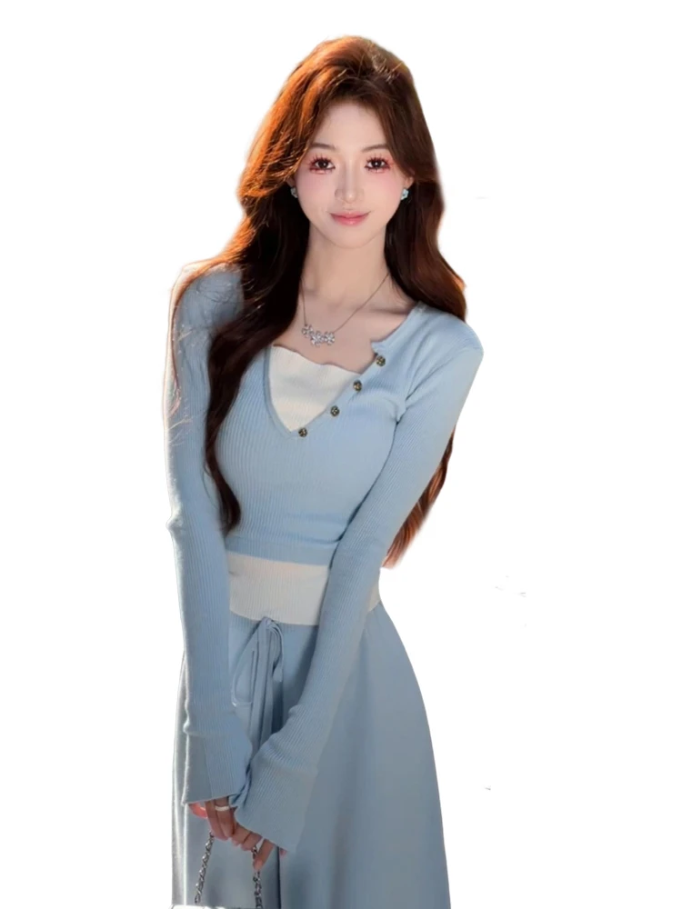 Осенняя одежда полный комплект для женщин новинка 2024 года топ и брюки с широкими